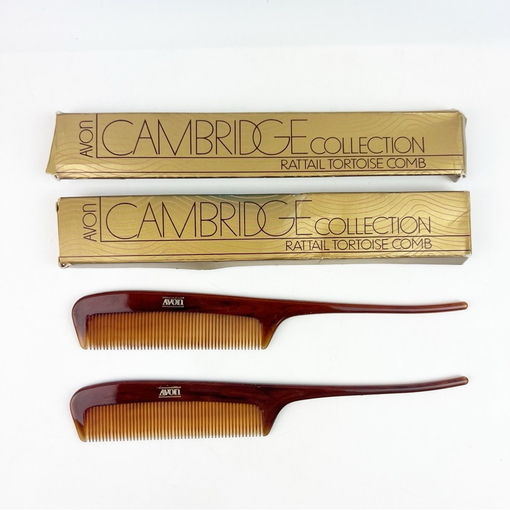 TWO Vintage 1981 Avon Cambridge Collection Rattail Tortoise Brown Comb New